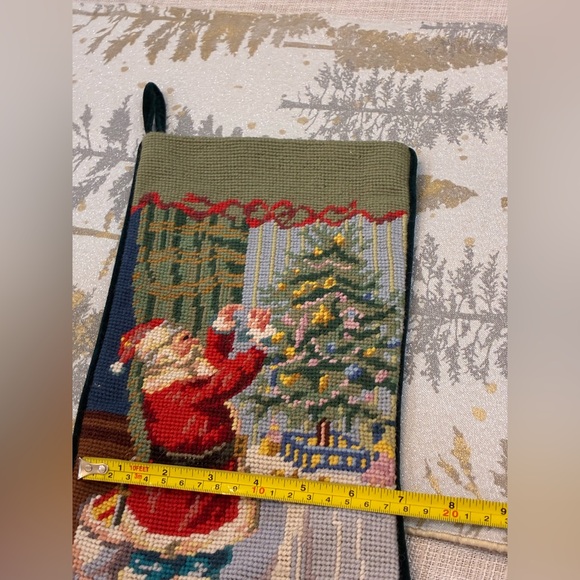 Needlepoint Christmas Stockings set of 2 Festive Holiday Vintage handcrafted - Picture 4 of 10